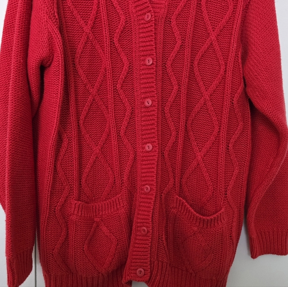 Red Cable Knit Cardigan Sweater size 2X - Picture 5 of 12